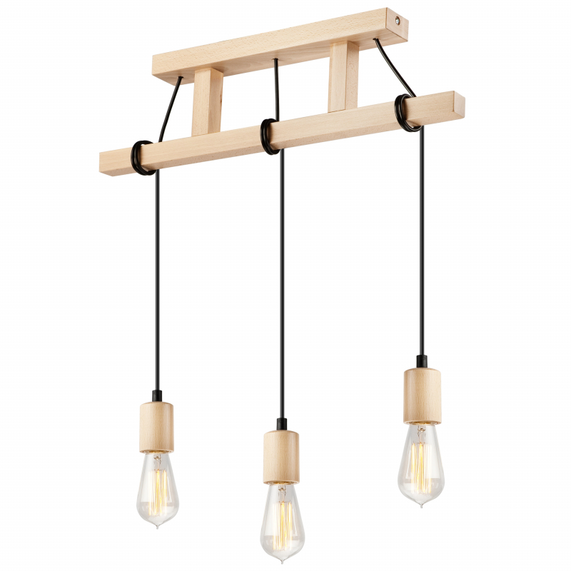 Lamkur Pendelleuchte LEON 34799 natur Stahl Holz H/L: ca. 74x60 cm E27 3 Br günstig online kaufen