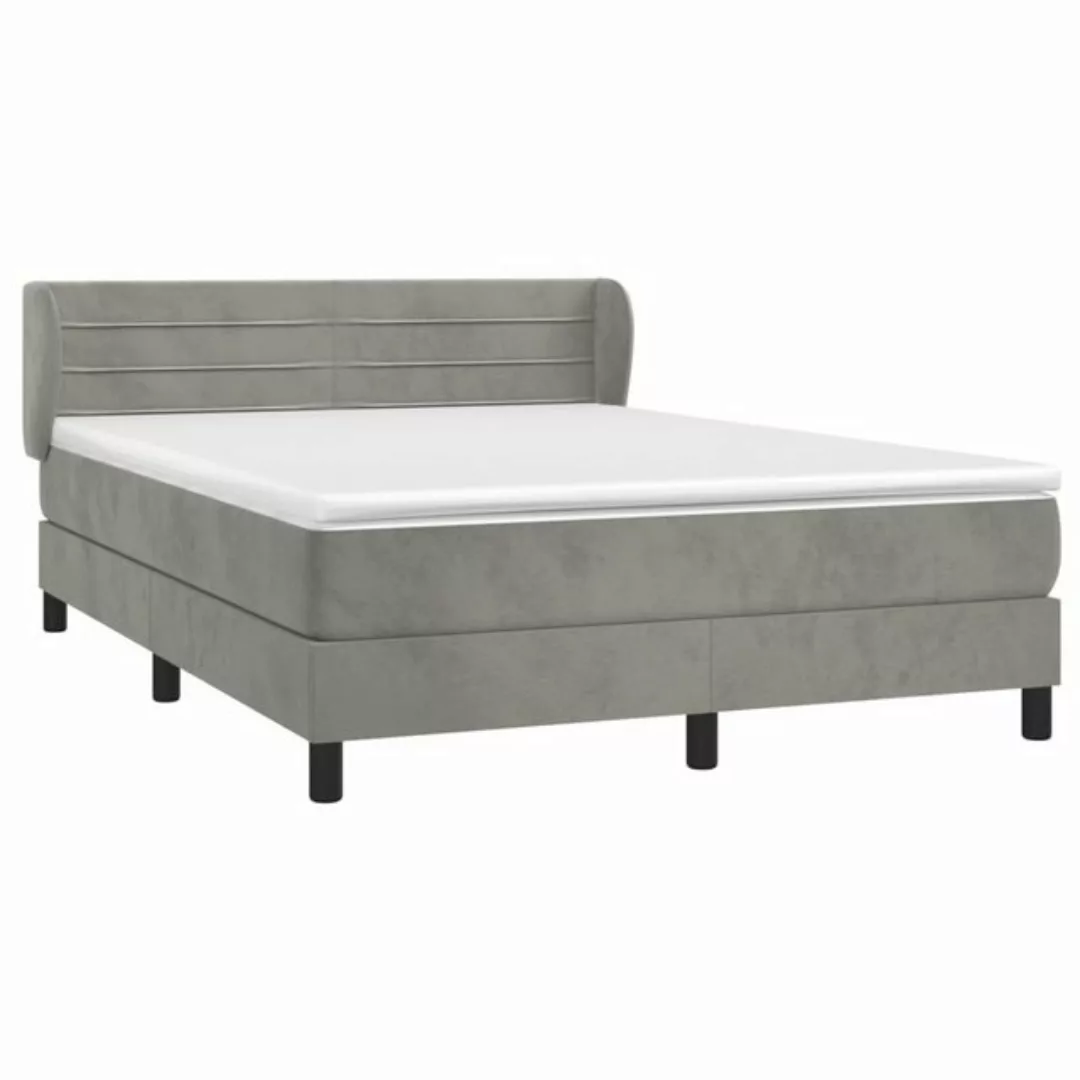 furnicato Bett Boxspringbett mit Matratze Hellgrau 140x200 cm Samt (1-tlg) günstig online kaufen