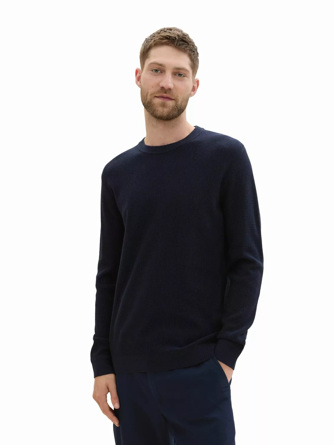 Tom Tailor Herren Rundhals Pullover STRUCTURED CREWNECK - Regular Fit günstig online kaufen