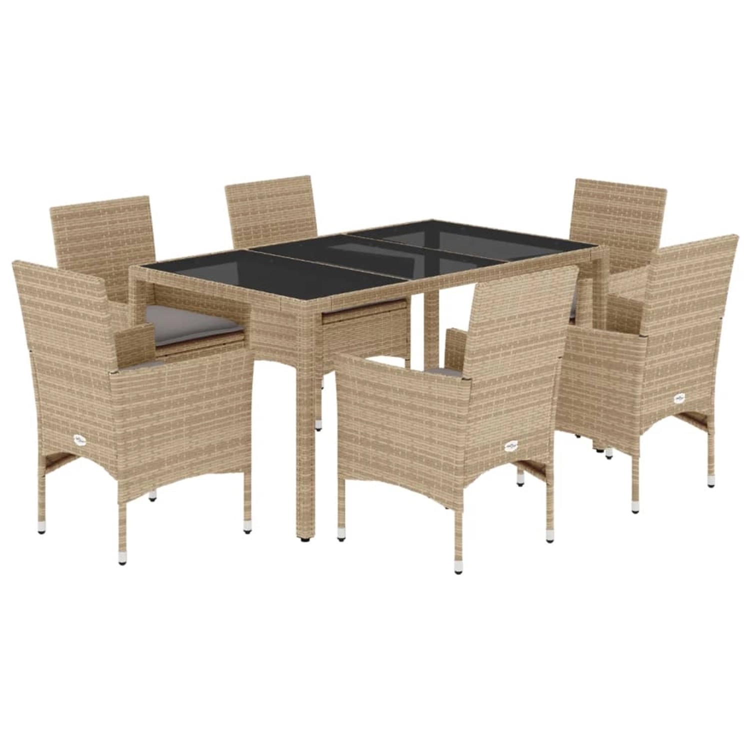 vidaXL 7-Tlg Garten-Essgruppe mit Kissen Beige Poly Rattan und Glas 3278564 günstig online kaufen