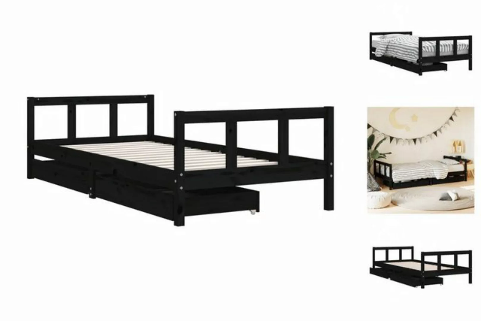 vidaXL Kinderbett Kinderbett mit Schubladen Schwarz 90x200 cm Massivholz Ki günstig online kaufen