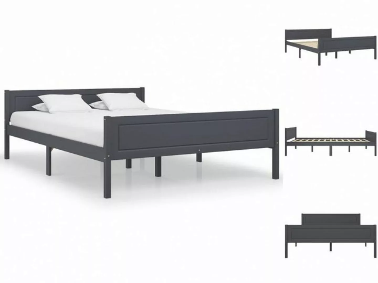 vidaXL Bettgestell Massivholzbett Kiefer Grau 160x200 cm Doppelbett Bett Be günstig online kaufen
