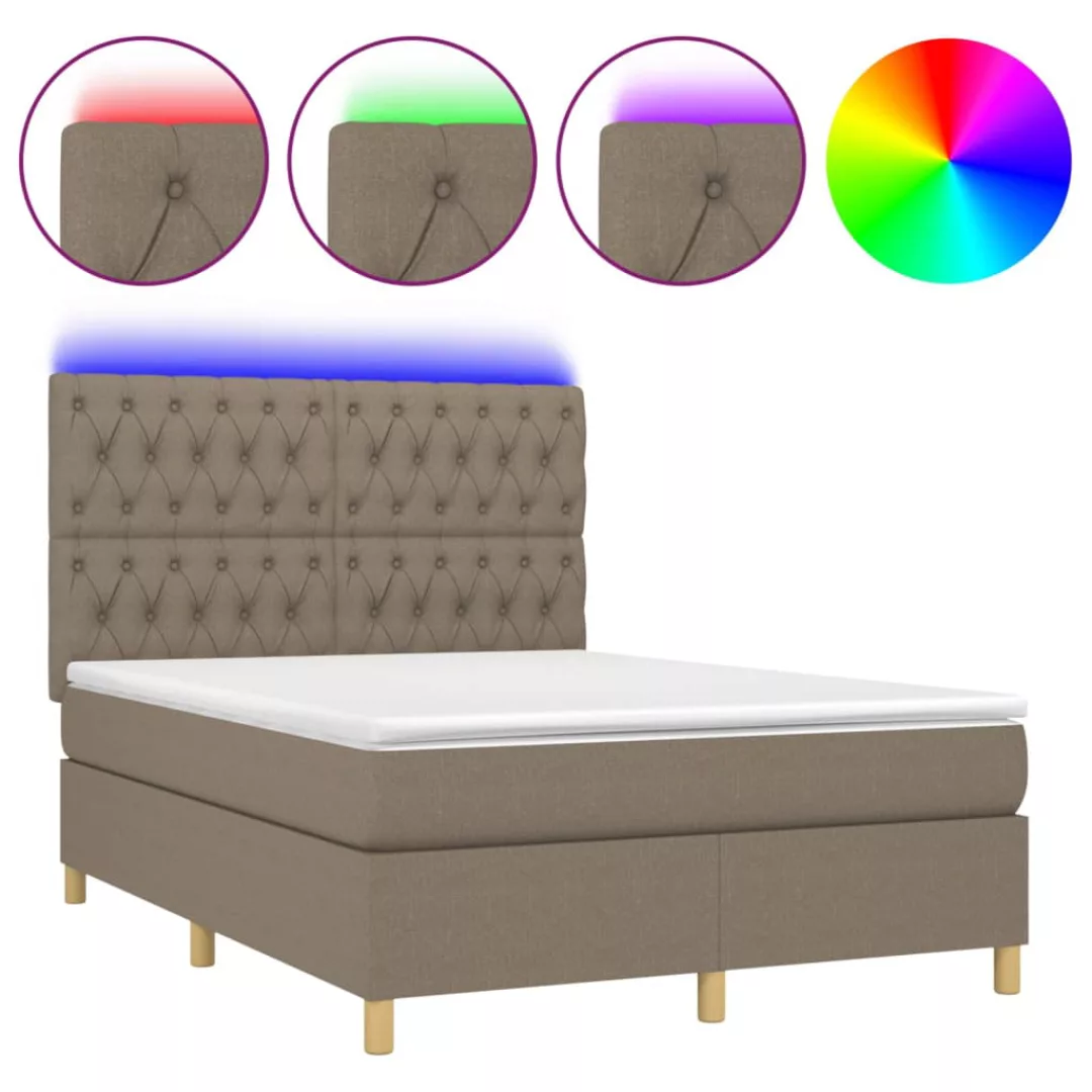 Vidaxl Boxspringbett Mit Matratze & Led Taupe 140x200 Cm Stoff günstig online kaufen