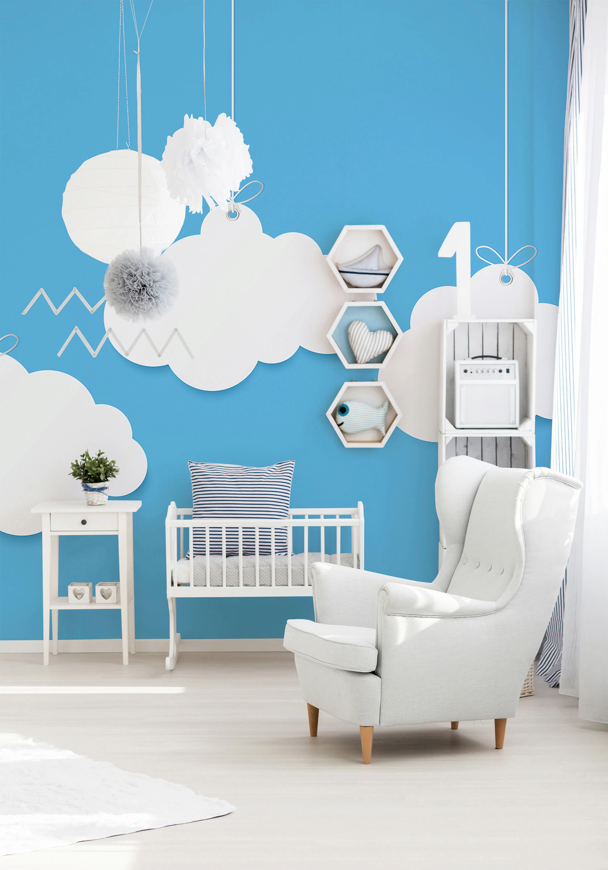 Fototapete Grafik Wolken Himmel Weiß Blau 3,50 m x 2,55 m FSC® günstig online kaufen