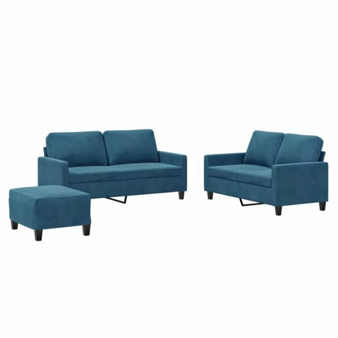 vidaXL Sofa 3-tlg. Sofagarnitur mit Kissen Blau Samt günstig online kaufen