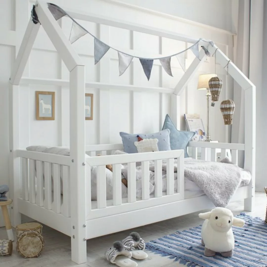 DB-Möbel Kinderbett Hausbett Kinderbett Bianco 160x80 mit Rausfallschutz günstig online kaufen