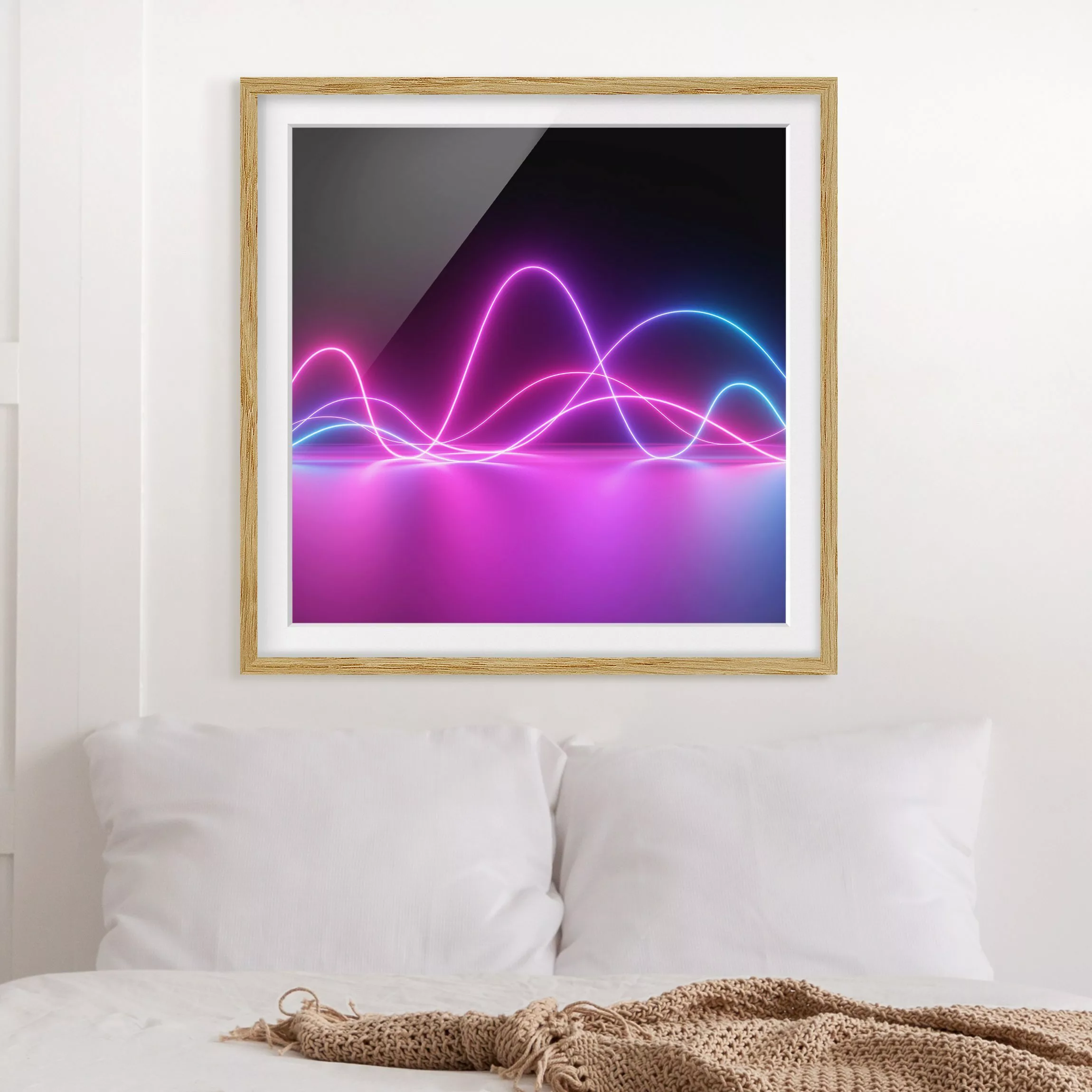 Bild mit Rahmen Neonwellen günstig online kaufen