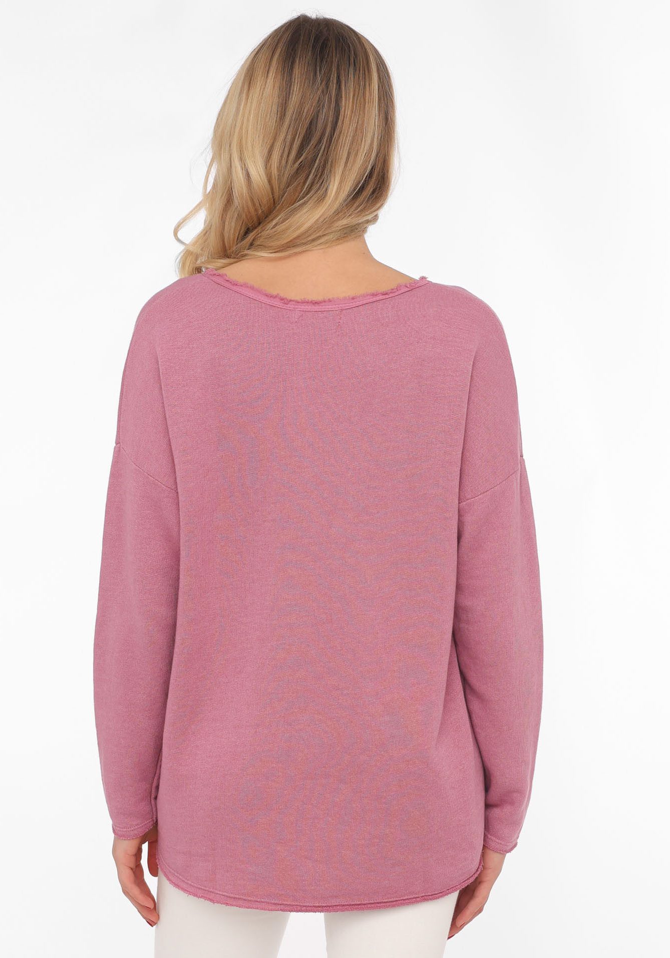 Zwillingsherz Sweatshirt "Positive Mind" ausgefranster V-Ausschnitt, günstig online kaufen