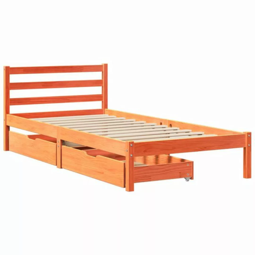 vidaXL Bett, Massivholzbett ohne Matratze Wachsbraun 90x200 Kiefernholz günstig online kaufen