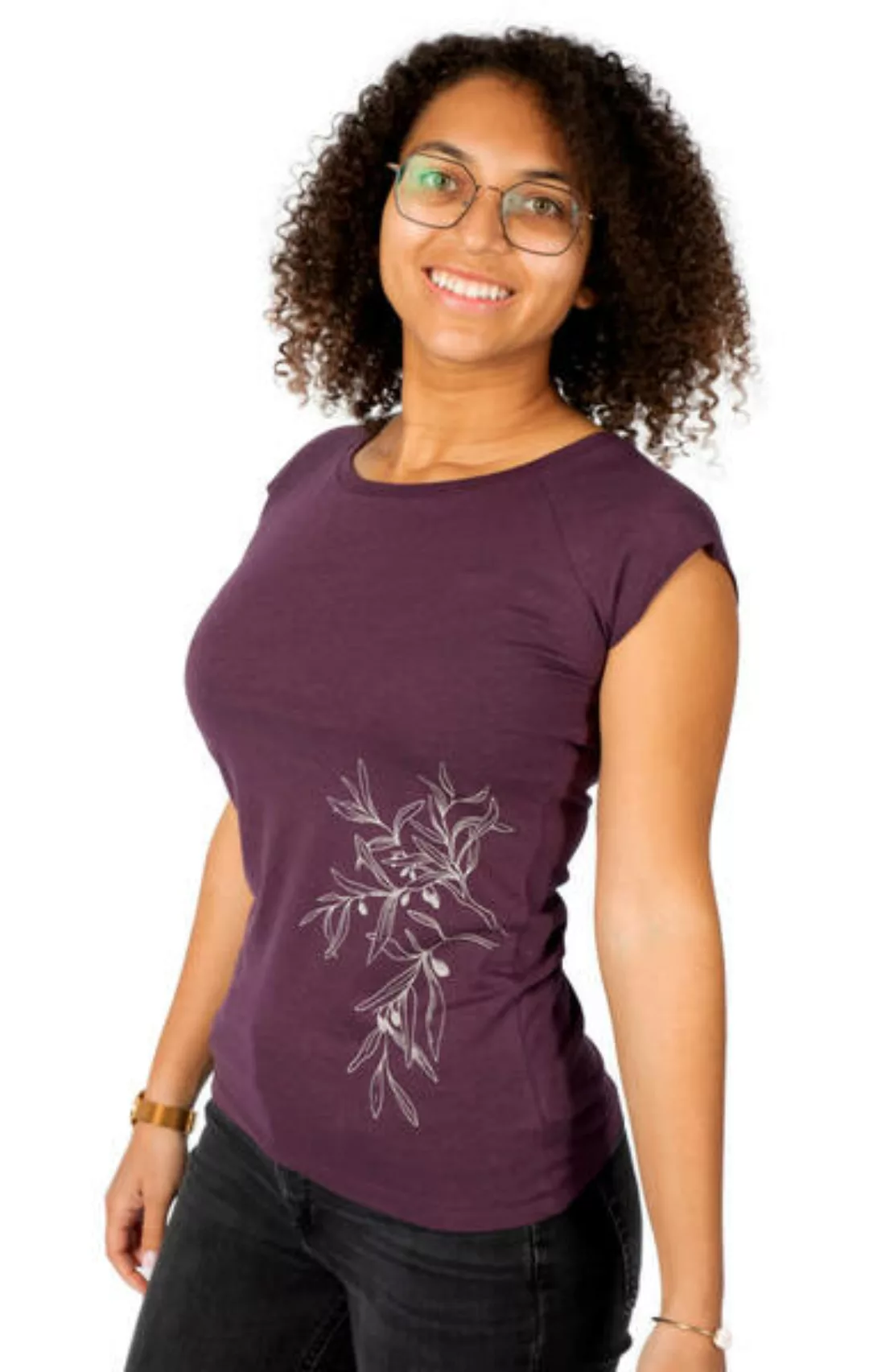 Bambus Shirt Fairwear Für Damen "Olive Branch" In Eggplant günstig online kaufen