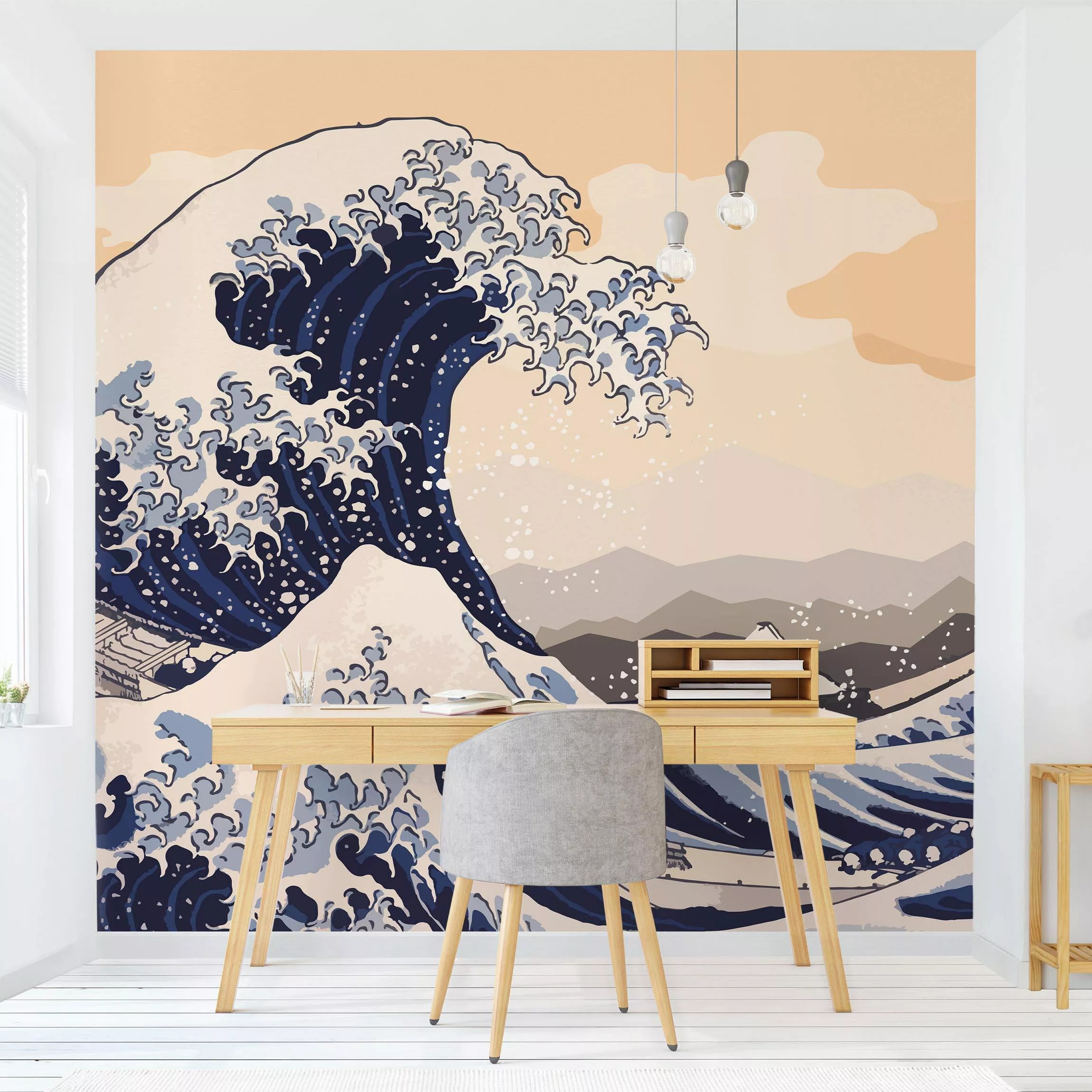 Fototapete Illustration - Die große Welle von Kanagawa günstig online kaufen