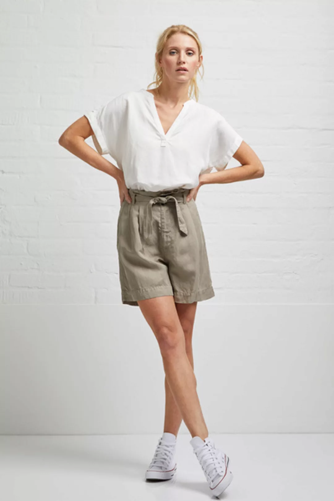 Damen Bluse Kurzärmelig Aus Leinen Und Tencel "Henley Blouse 1/2" günstig online kaufen
