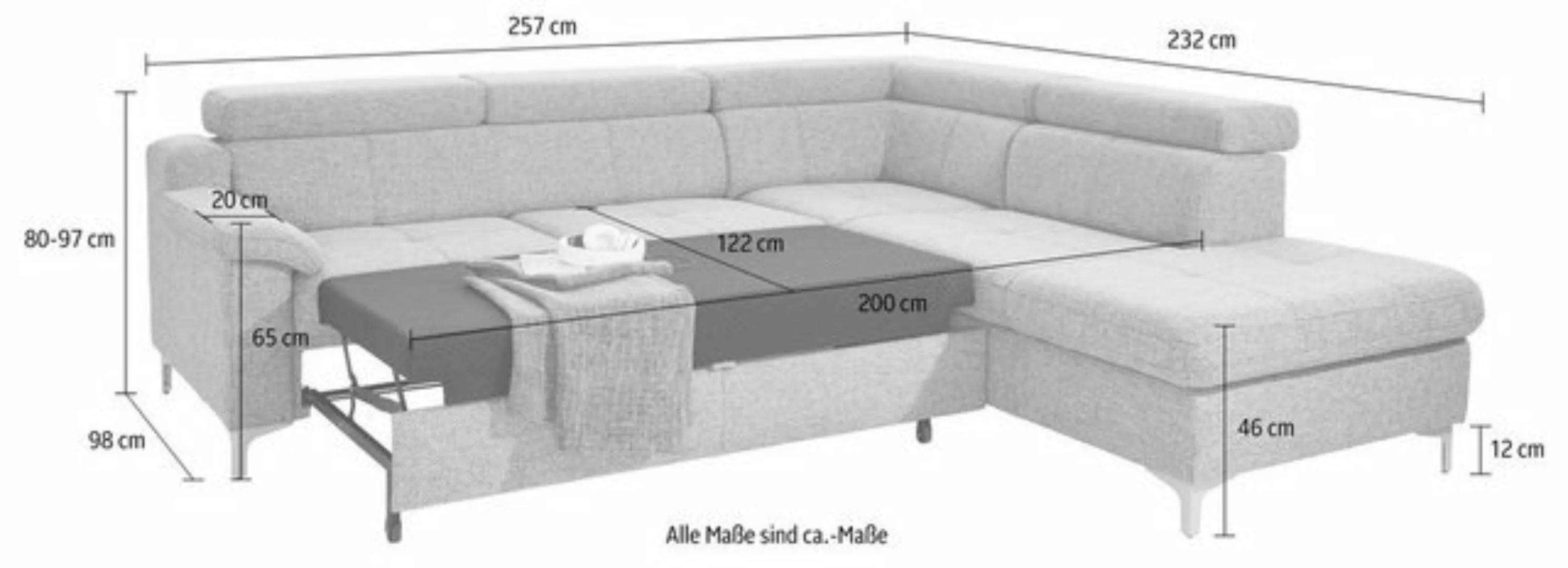 exxpo - sofa fashion Ecksofa Florenz, L-Form, mit Kopfteilverstellung, wahl günstig online kaufen