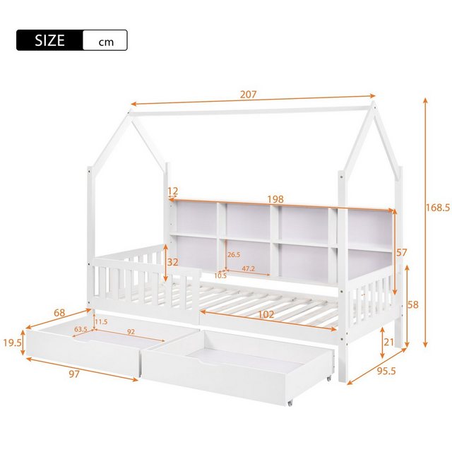 HAUSS SPLOE Kinderbett Kinderbett Holzbett Einzelbett Hausbett (90x200 Weiß günstig online kaufen