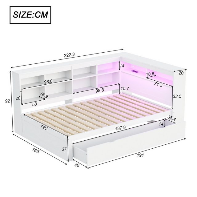 HAUSS SPOLE Schlafsofa 140x200cm mit Schubladen, USB-Steckdose, LED-Lichtle günstig online kaufen