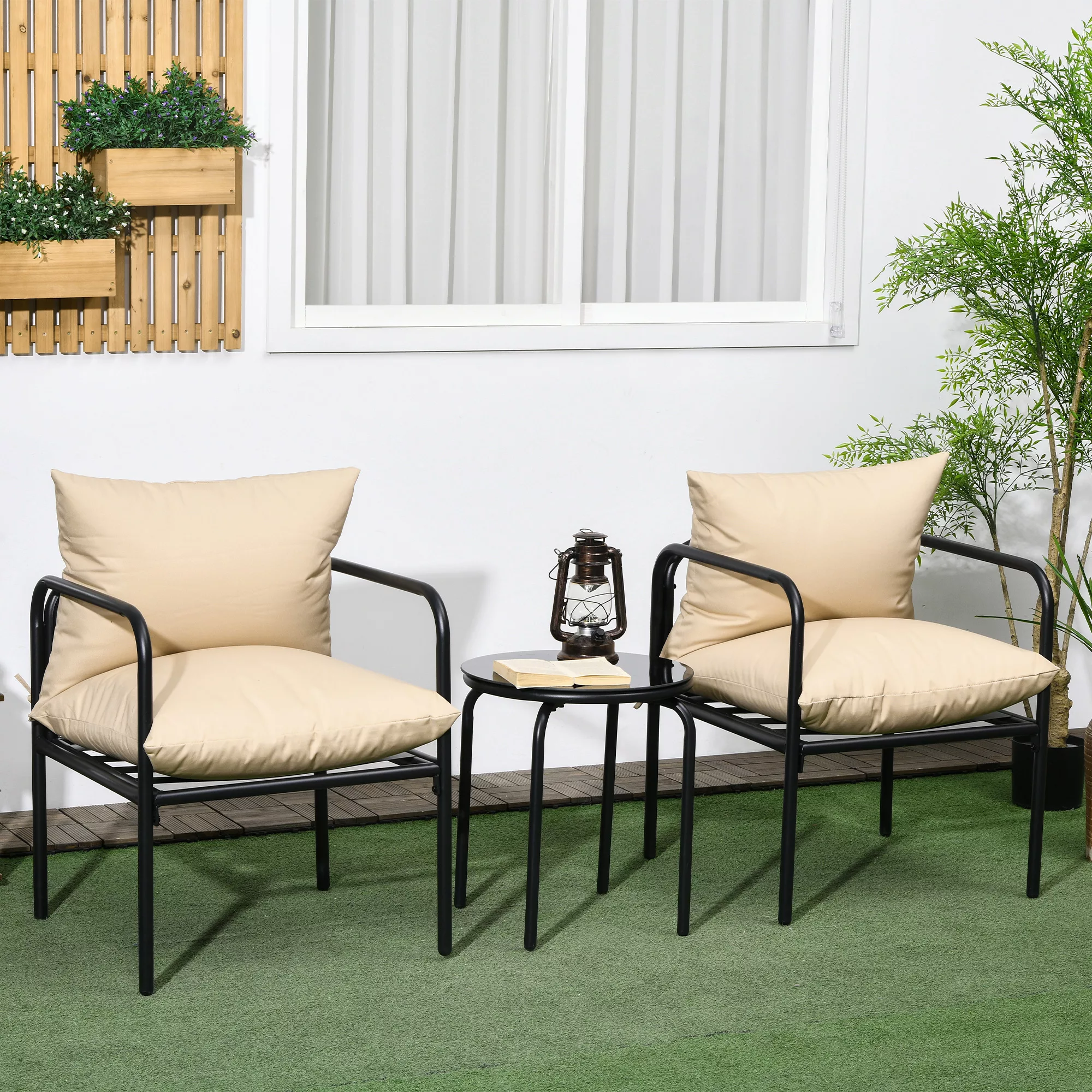 Outsunny 3tlg. Gartenmöbel-Set, Bistro-Set mit 2 Stühlen, 1 Couchtisch, Bal günstig online kaufen