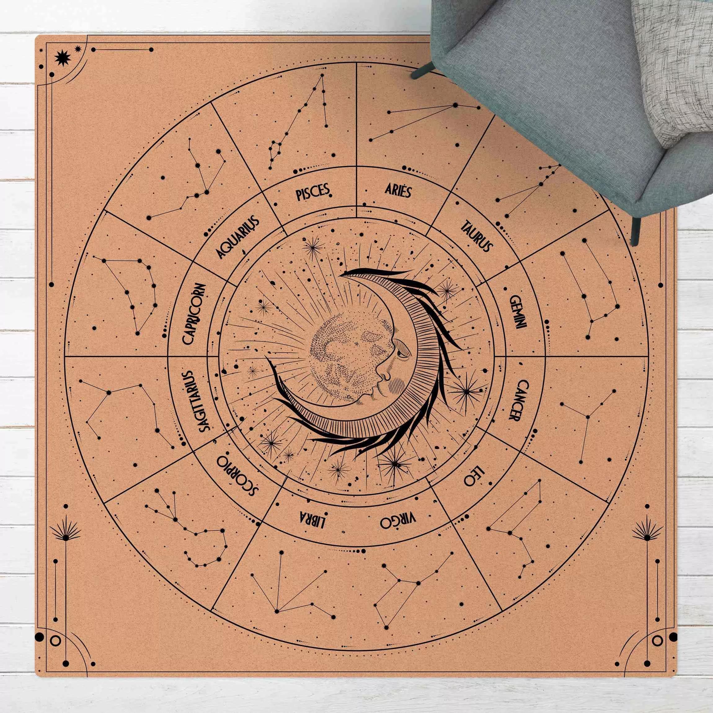 Kork-Teppich Astrologie Mond und Sternzeichen günstig online kaufen