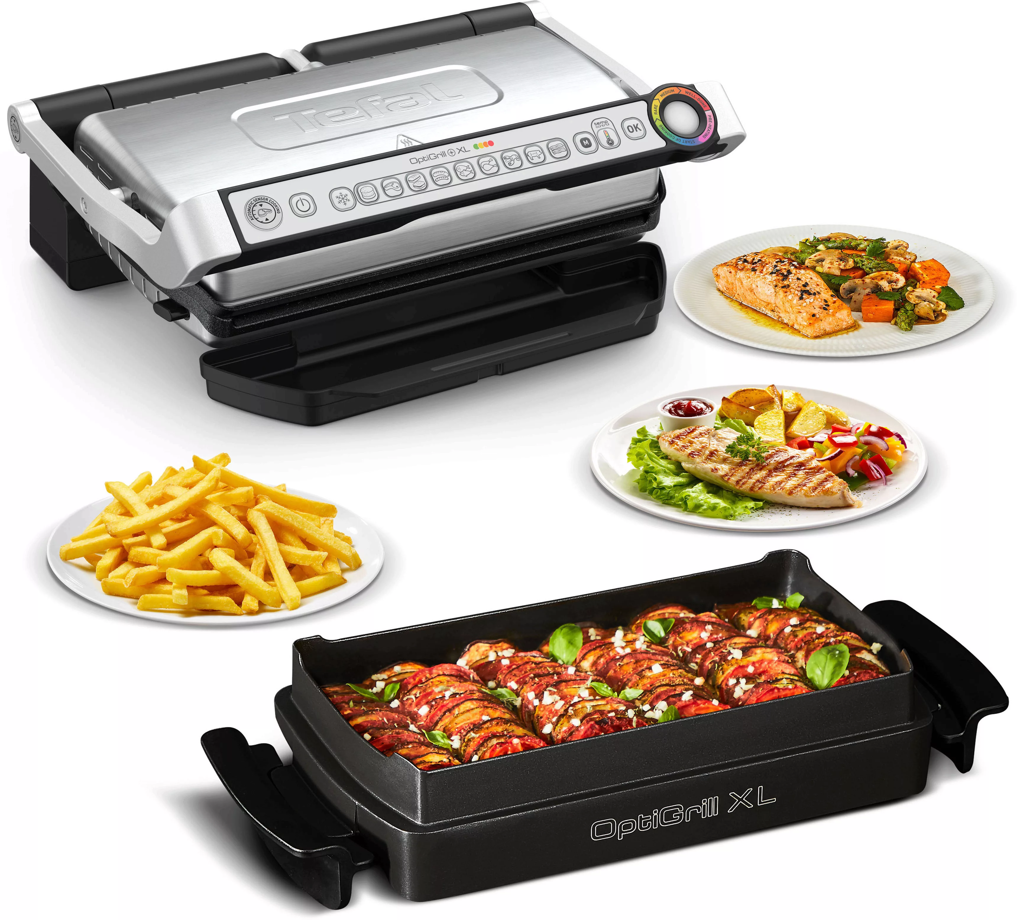 Tefal Kontaktgrill "GC724D OptiGrill+ XL", 2000 W, Backschale, 9 voreingest günstig online kaufen