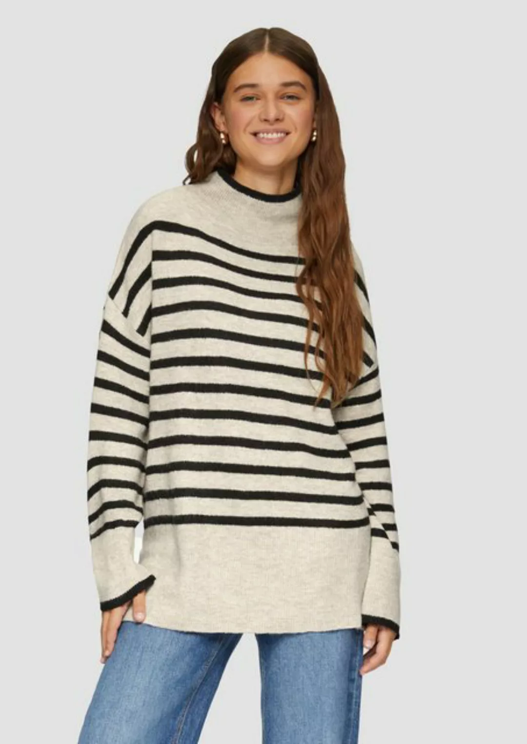 QS Strickpullover Weicher Oversized Strickpullover mit Streifen Seitenschli günstig online kaufen