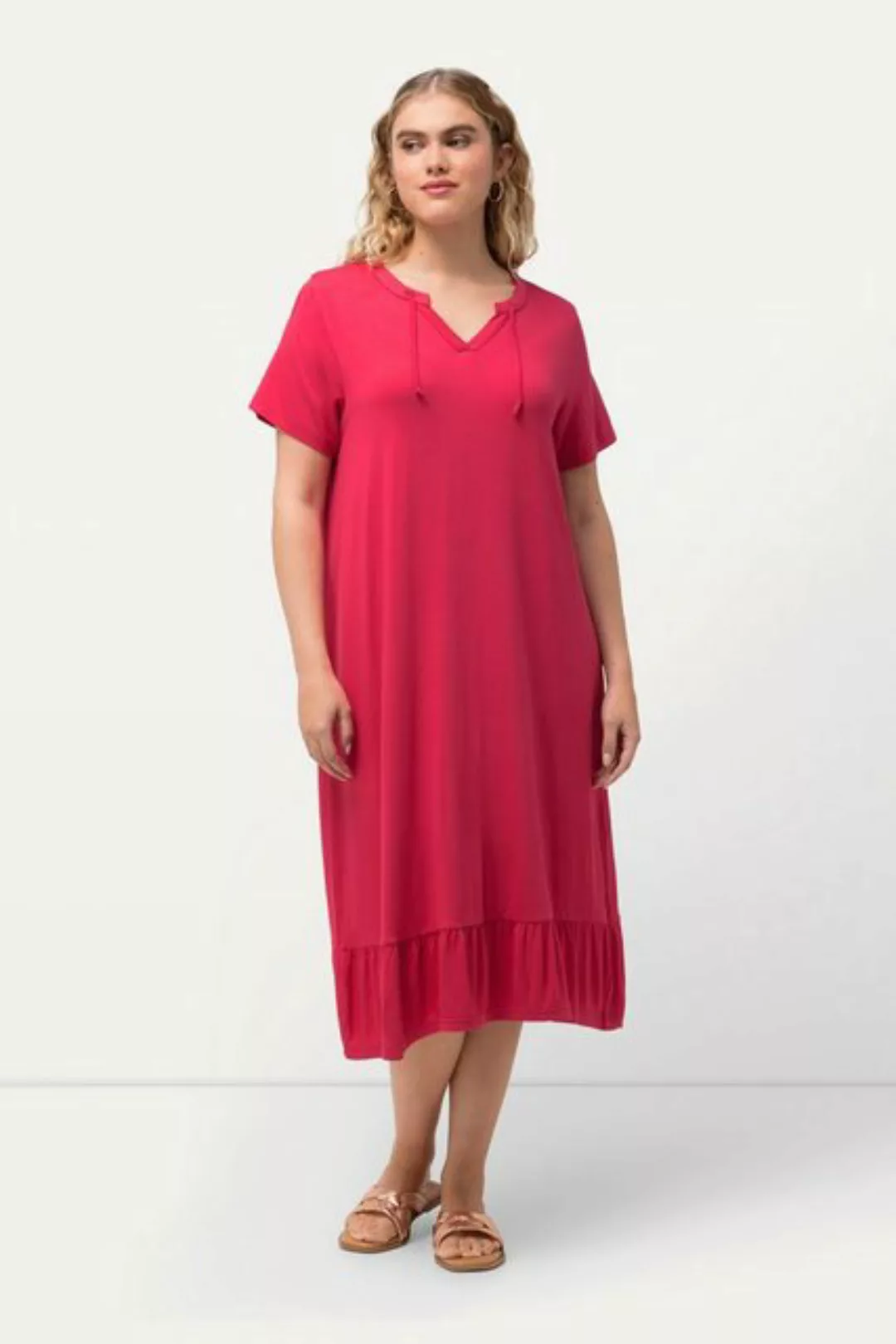 Ulla Popken Jerseykleid Jersey-Midikleid A-Linie Tunika-Ausschnitt Halbarm günstig online kaufen