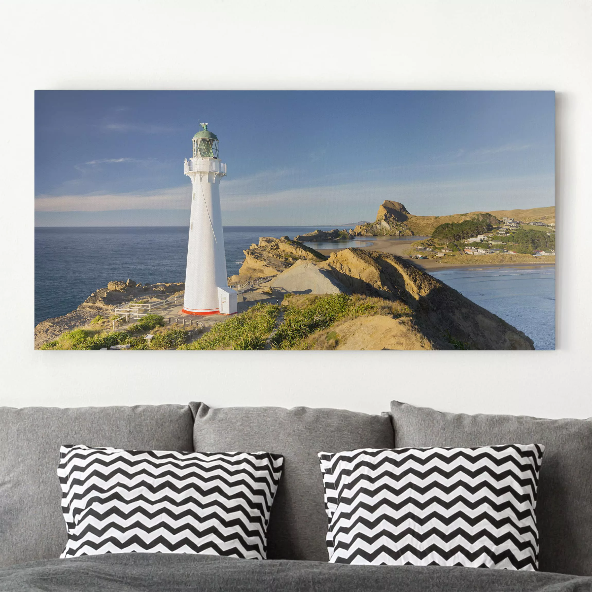 Leinwandbild Strand - Querformat Castle Point Leuchtturm Neuseeland günstig online kaufen