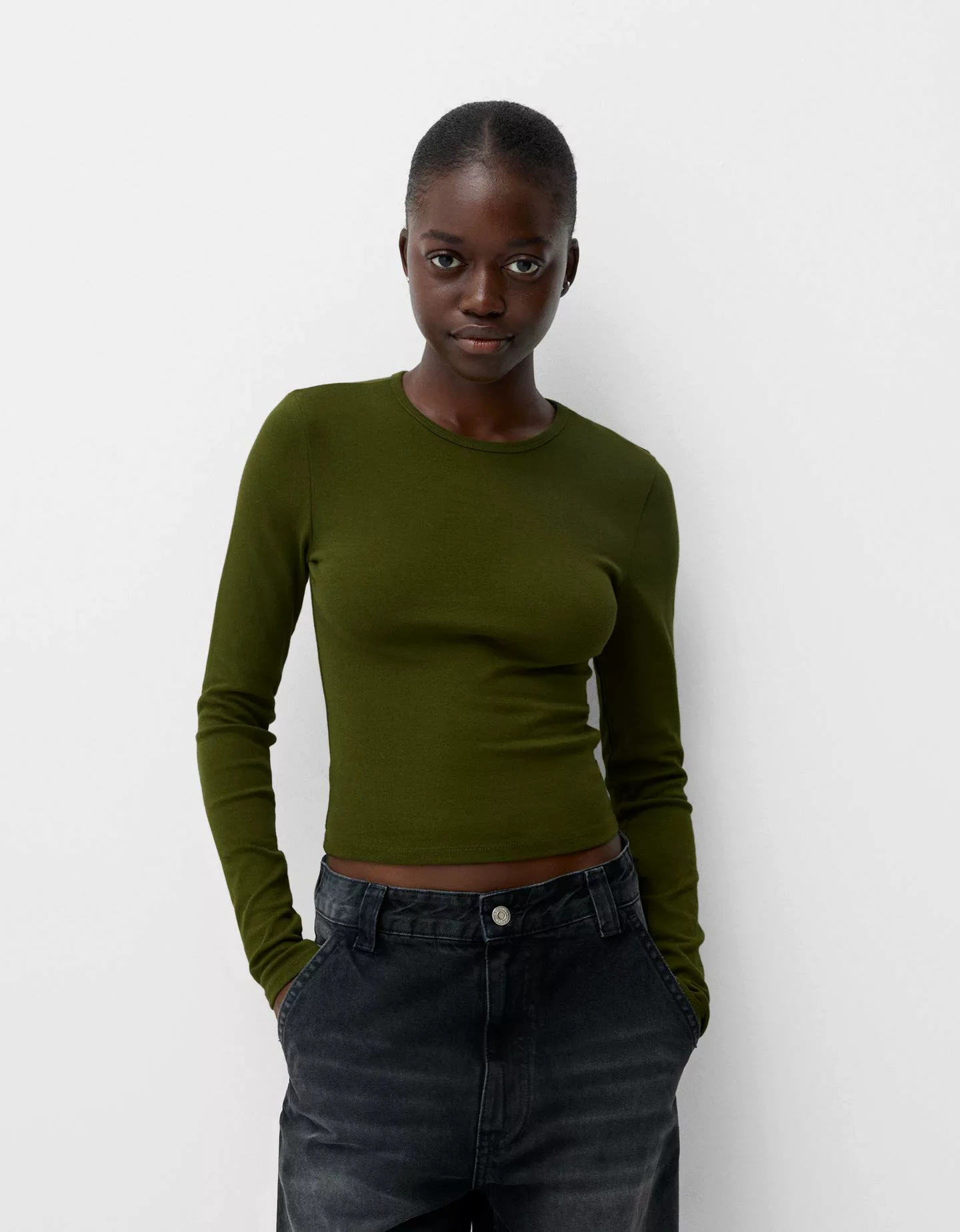 Bershka Langarmshirt Damen S Grün günstig online kaufen