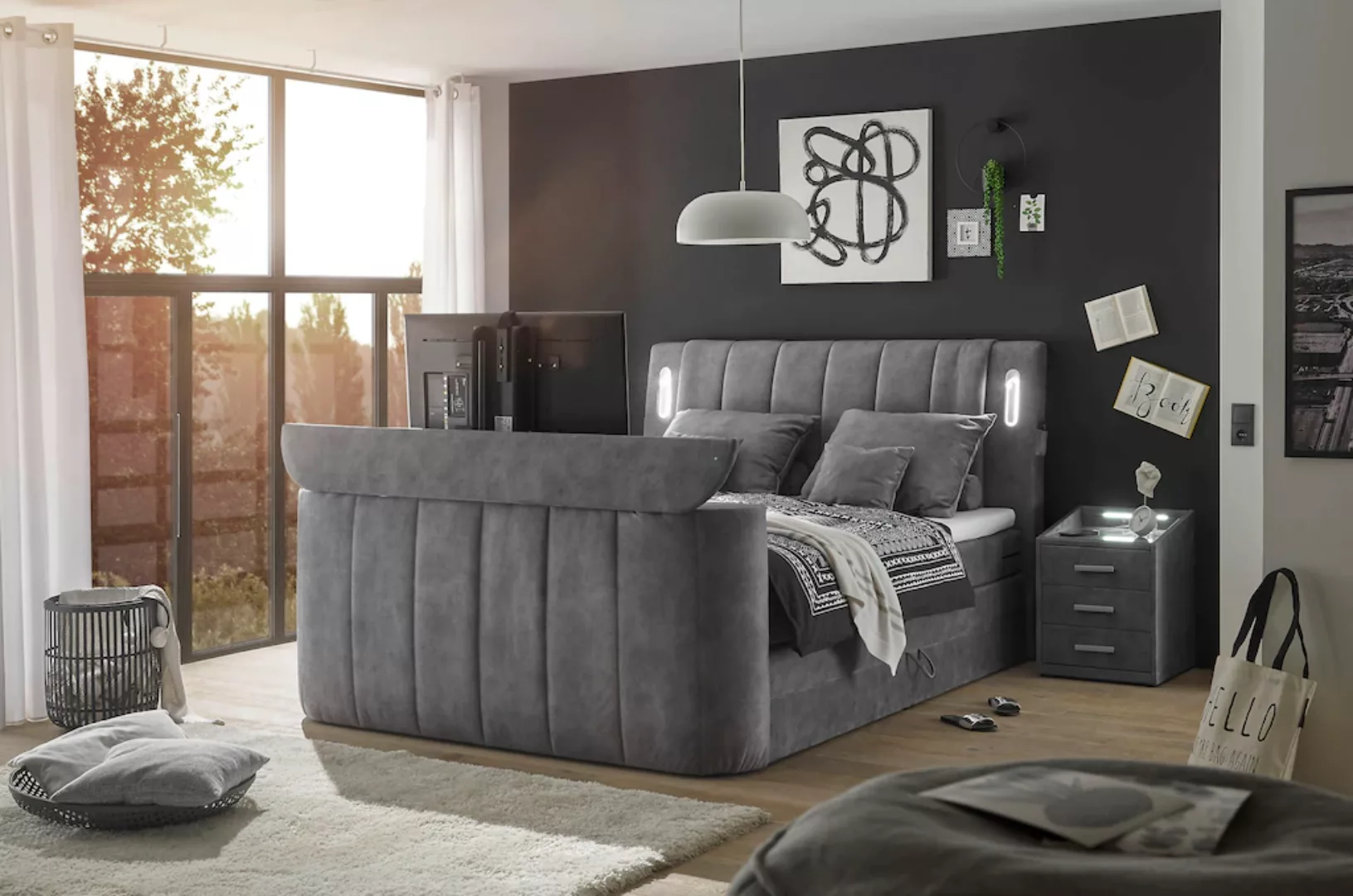 ED EXCITING DESIGN Boxspringbett "Dallas", inkl. Topper, LED-Beleuchtung, T günstig online kaufen