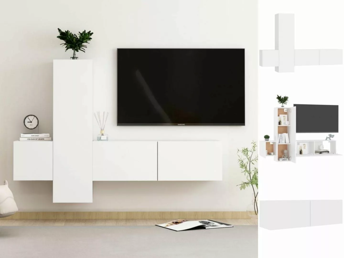 vidaXL Kleiderschrank 3-tlg TV-Schrank-Set Weiß Spanplatte TV-Konsole für F günstig online kaufen