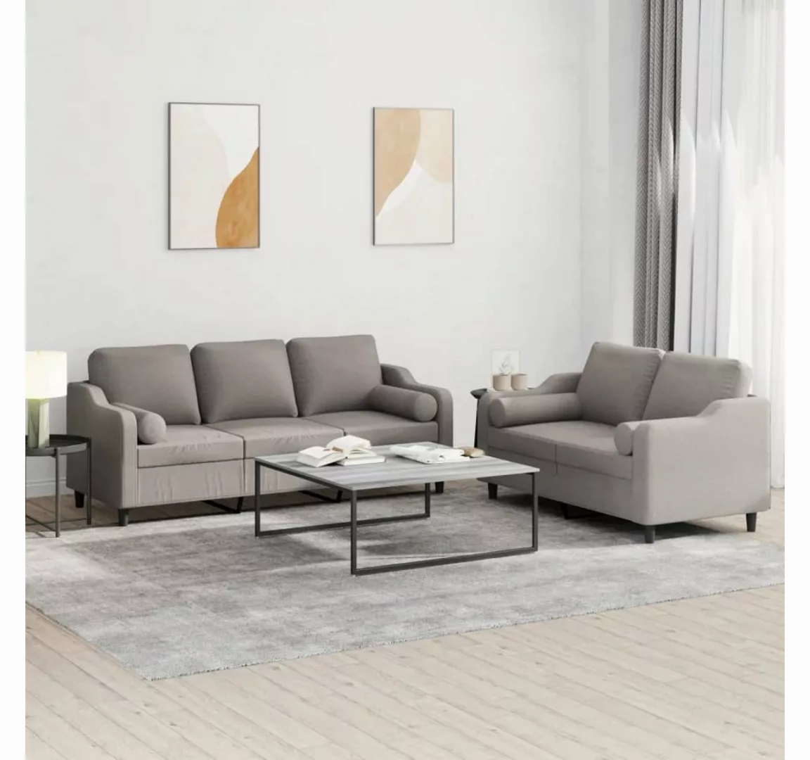 vidaXL Sofa Sofagarnitur Set mit Kissen Stoff, 2-tlg., Taupe günstig online kaufen