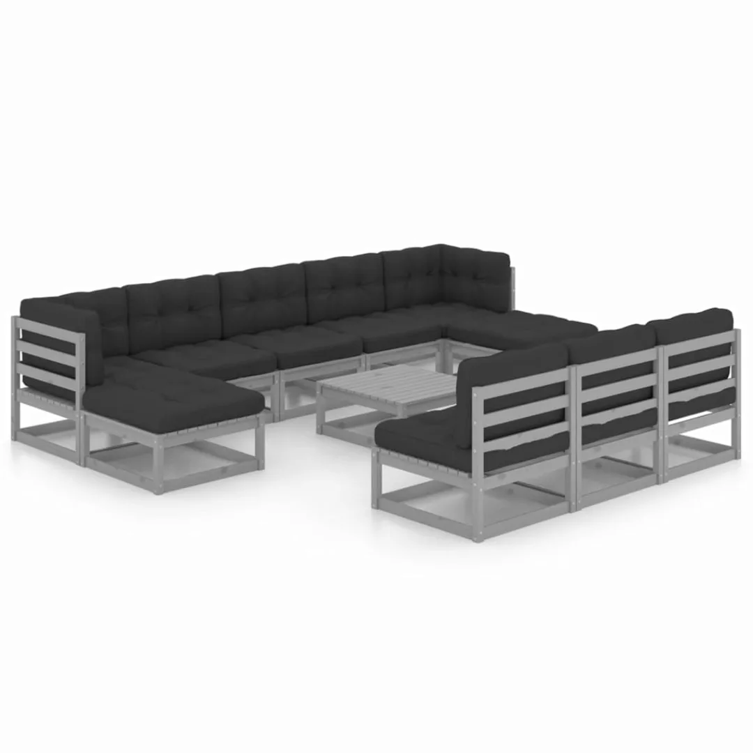 11-tlg. Garten-lounge-set Mit Kissen Grau Kiefer Massivholz günstig online kaufen