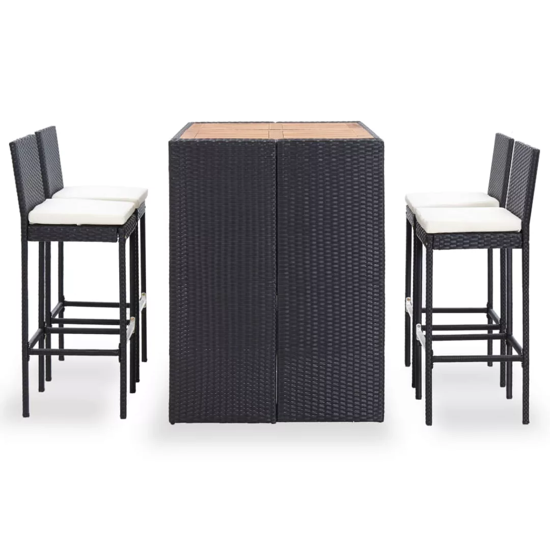 5-tlg. Garten-bar-set Poly Rattan Und Akazienholz Schwarz günstig online kaufen