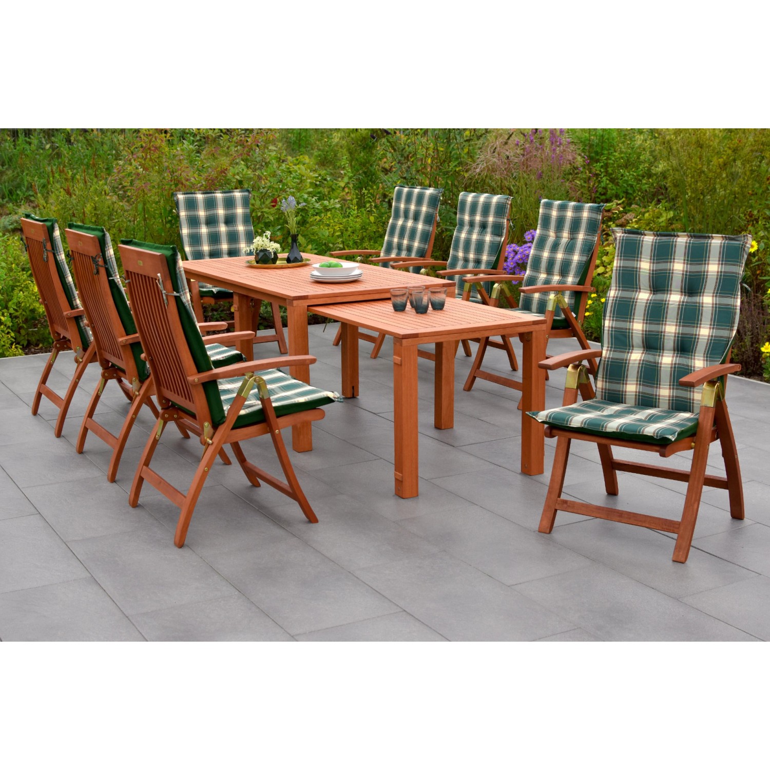Merxx Comodoro Set 17-tlg. 8 Klappsessel 8 Wendekissen Flex-Gartentisch günstig online kaufen