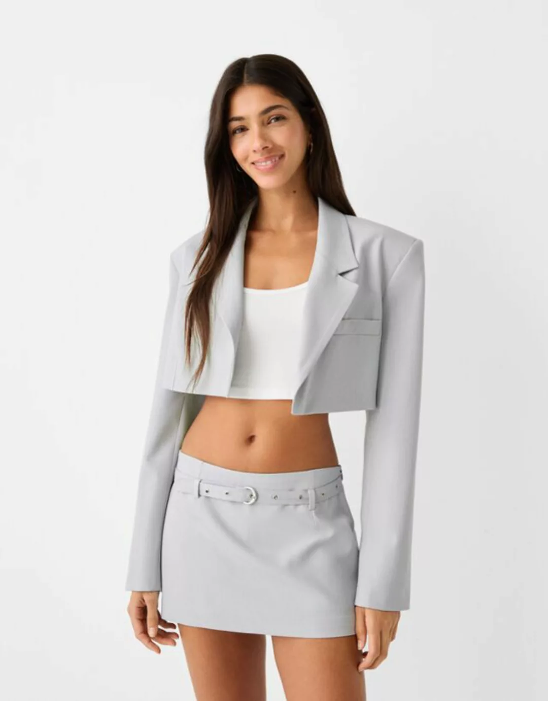 Bershka Cropped-Blazer Damen L Grau günstig online kaufen