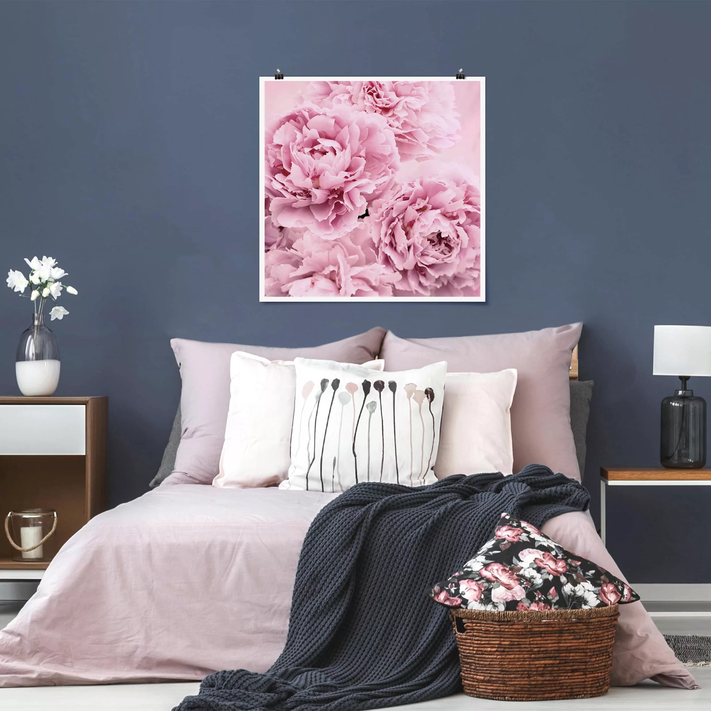 Poster Blumen - Quadrat Rosa Pfingstrosen günstig online kaufen