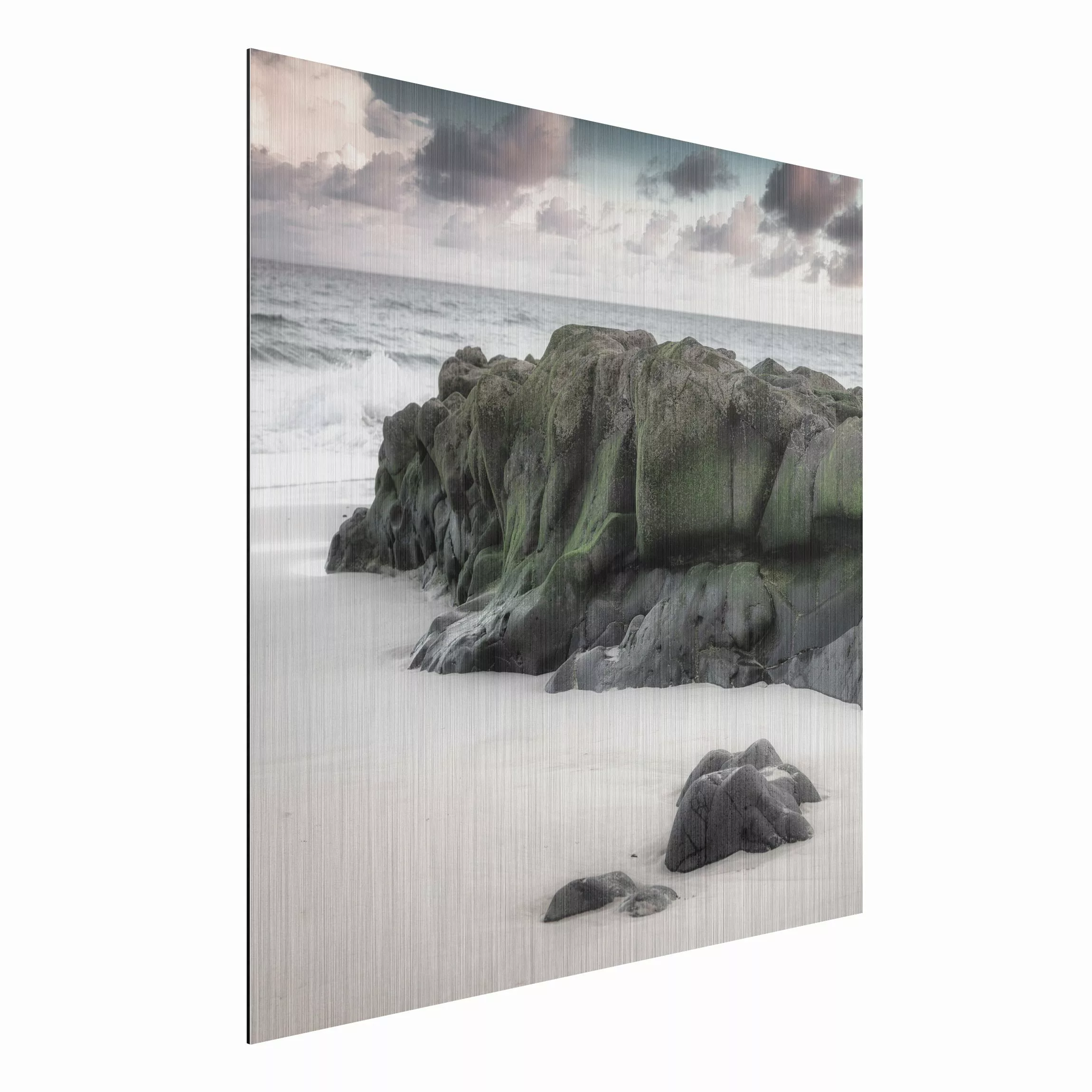 Alu-Dibond Bild Natur & Landschaft - Quadrat Felsen am Strand günstig online kaufen