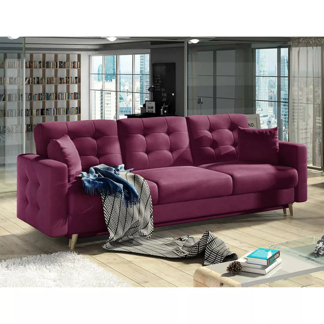 Sofa Dreisitzer Sofa in Bordeaux aus Samt günstig online kaufen