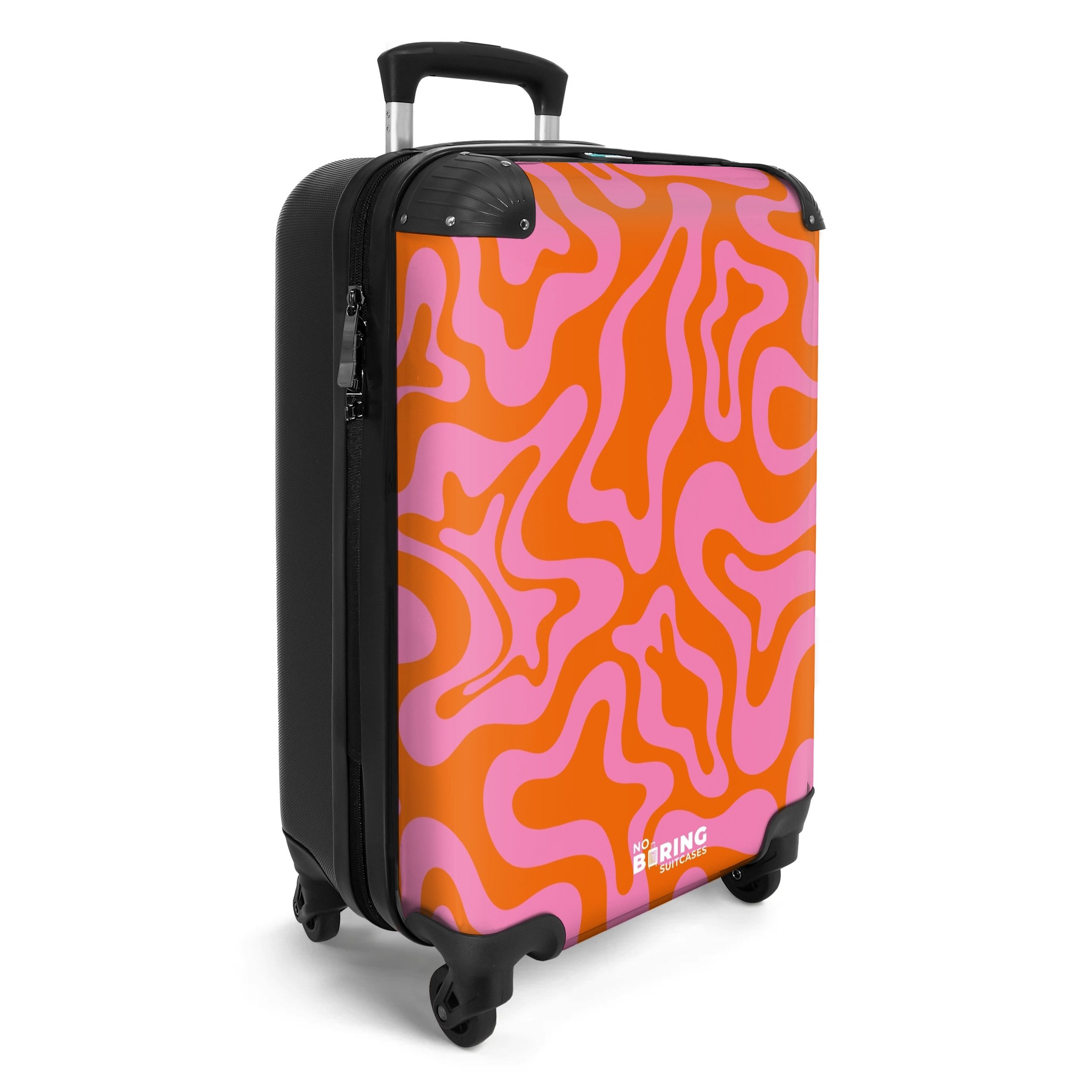 NoBoringSuitcases.com© Hartschalen-Trolley Orange mit rosa abstraktem günstig online kaufen