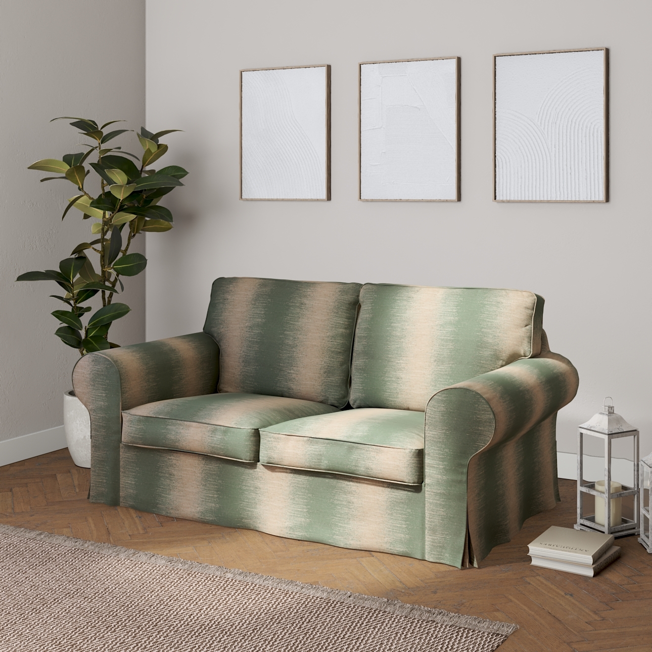Bezug für Ektorp 2-Sitzer Schlafsofa ALTES Modell, grün-beige, Sofabezug Ek günstig online kaufen