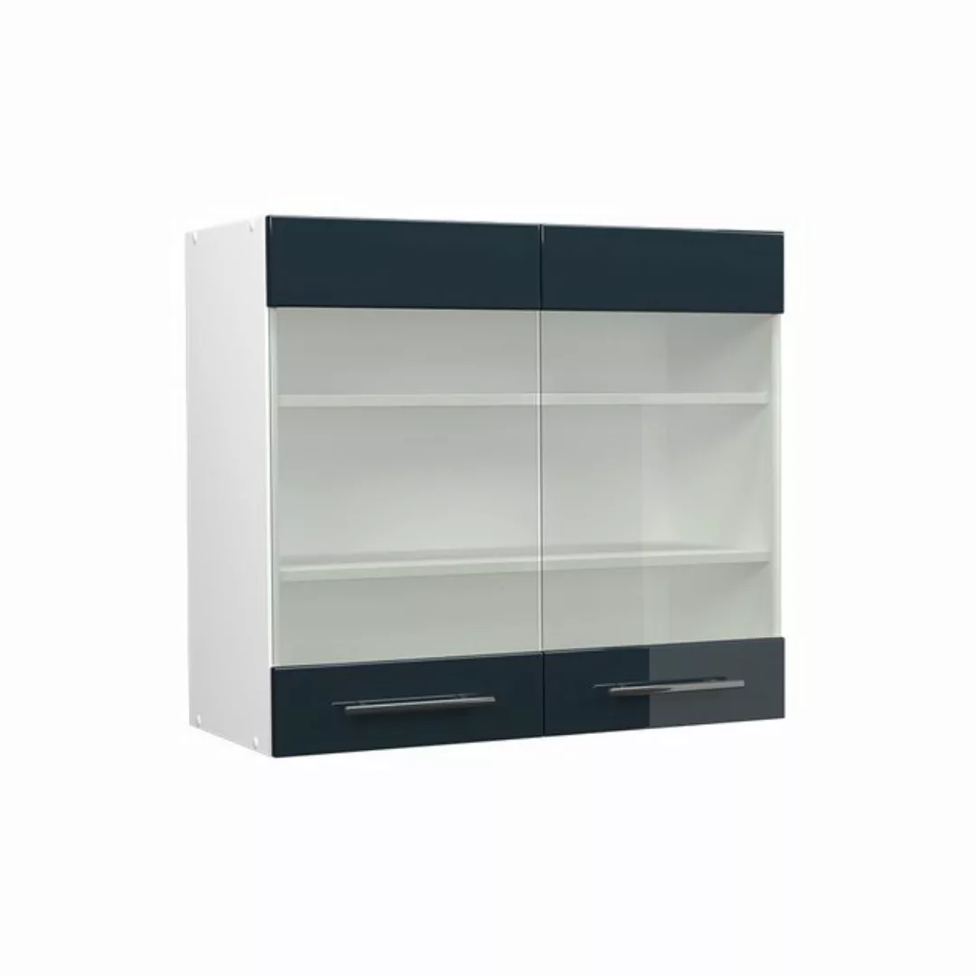 Vicco Glashängeschrank Fame-Line, Dunkelblau Hochglanz/Weiß, 80 cm günstig online kaufen