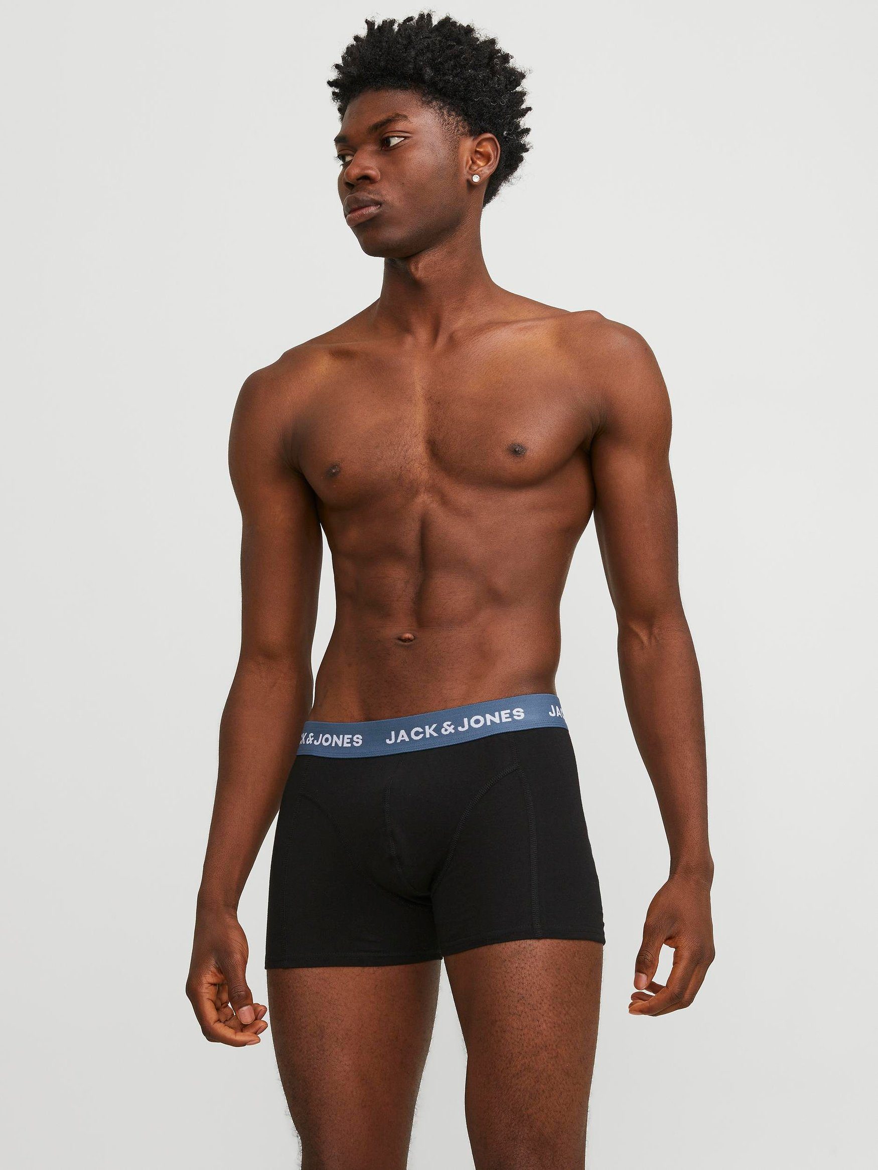 Jack & Jones 5-er Set Trunks Schwarz mit verschiedenfarbigen Webbund günstig online kaufen