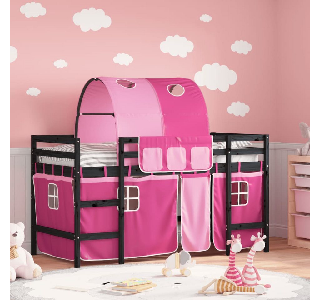 vidaXL Kinderbett Kinderhochbett mit Tunnel Rosa 90x190 cm Massivholz Kiefe günstig online kaufen