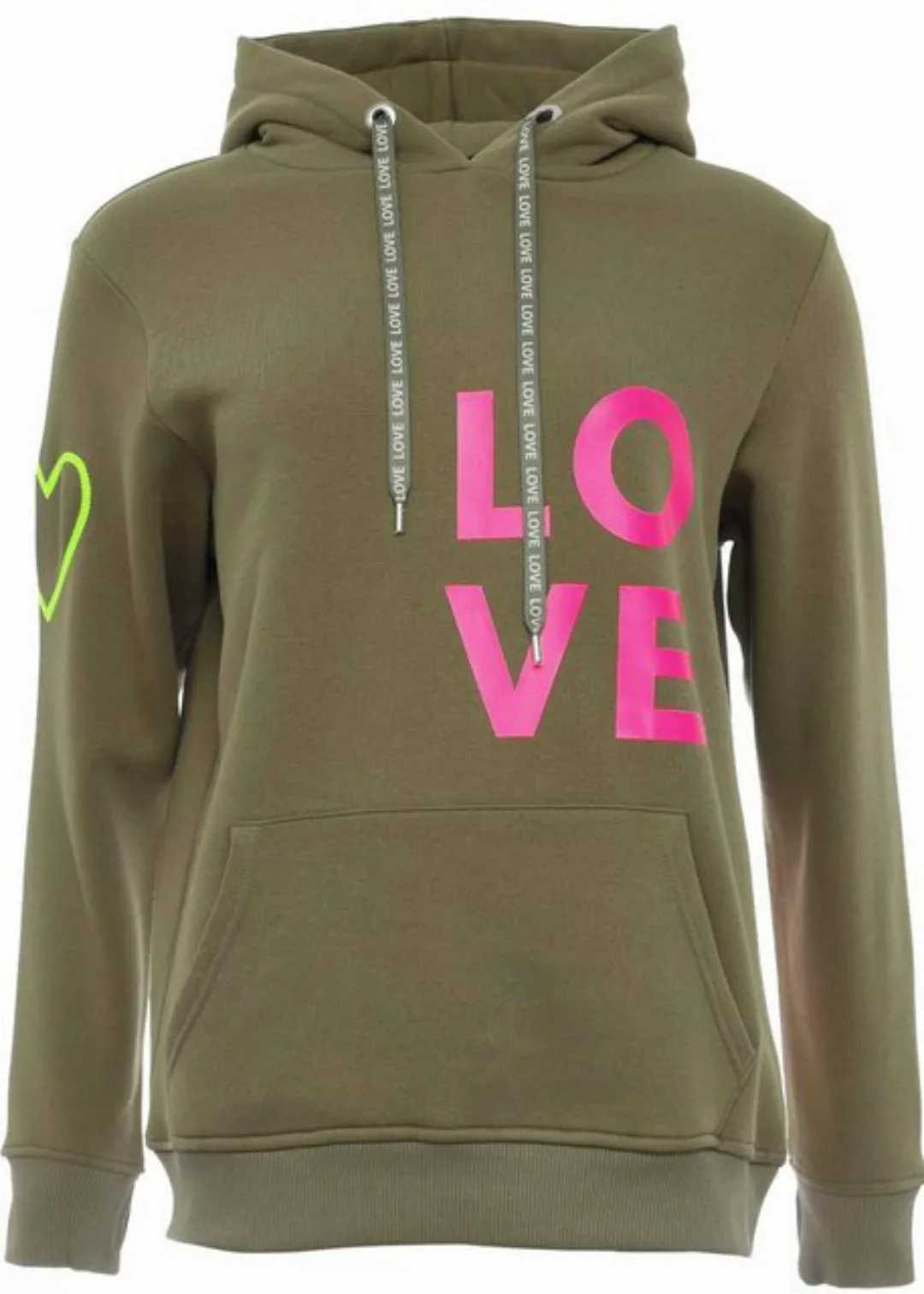 Zwillingsherz Kapuzensweatshirt mit gesticktem Neon Smiley und Kordel mit S günstig online kaufen