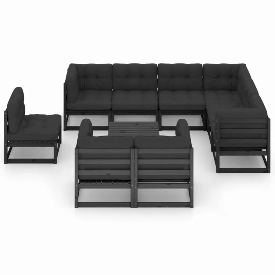 10-tlg. Garten-lounge-set Mit Kissen Schwarz Massivholz Kiefer günstig online kaufen