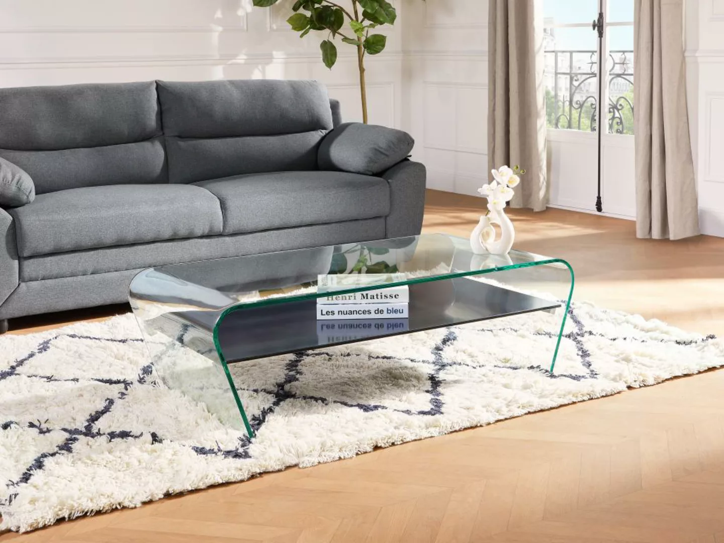 Couchtisch mit Glas Design - Transparent & Schwarz - KELLY günstig online kaufen