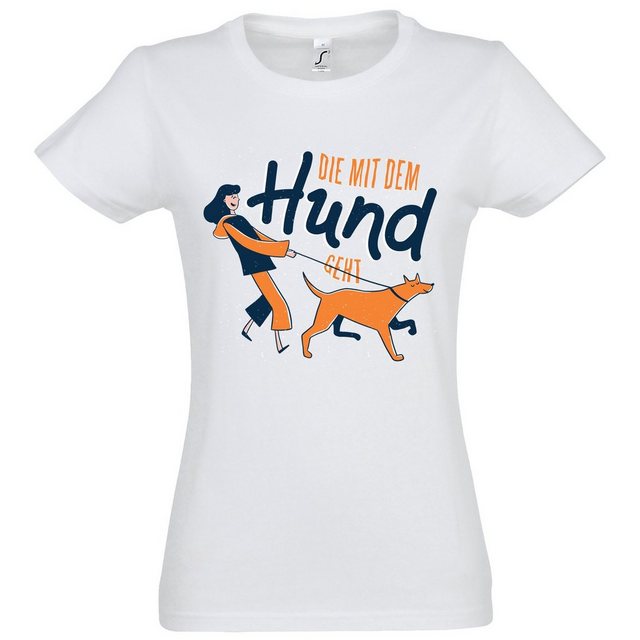 Youth Designz T-Shirt Die Mit Dem Hund Geht Damen Shirt mit lustigem Hunde günstig online kaufen