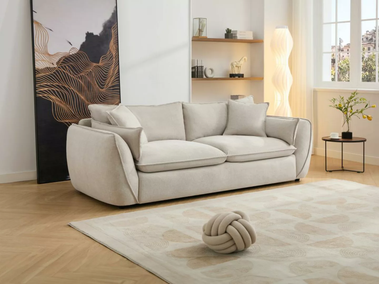 Sofa 3-Sitzer - Strukturstoff - Beige - BALVINO günstig online kaufen