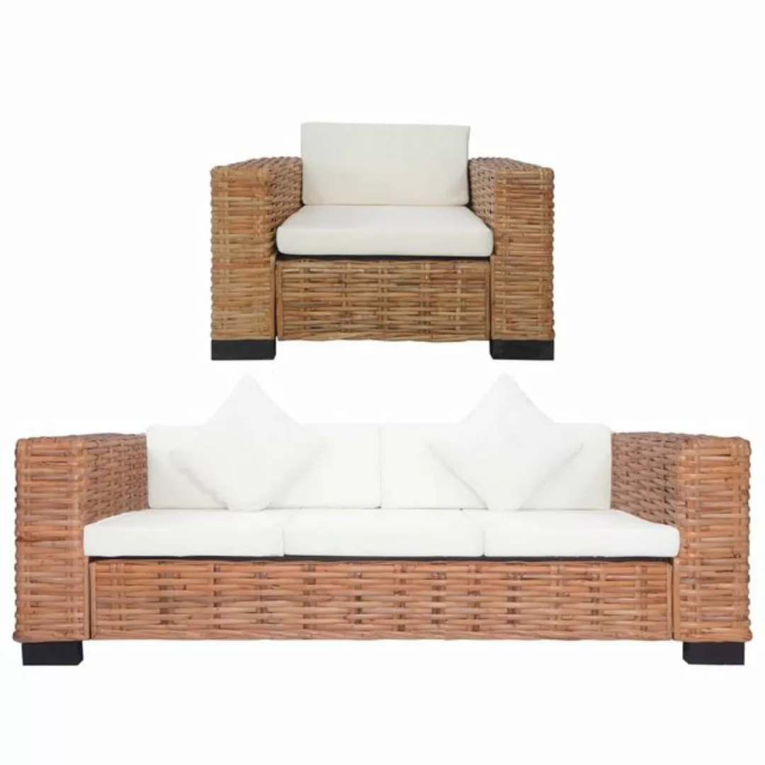 vidaXL Sofa 2-tlg. Sofagarnitur mit Auflagen Natur Rattan günstig online kaufen