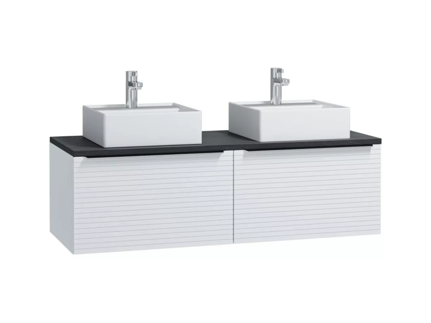 Waschbeckenunterschrank hängend mit Doppelwaschbecken - B. 120 cm - Weiß ge günstig online kaufen