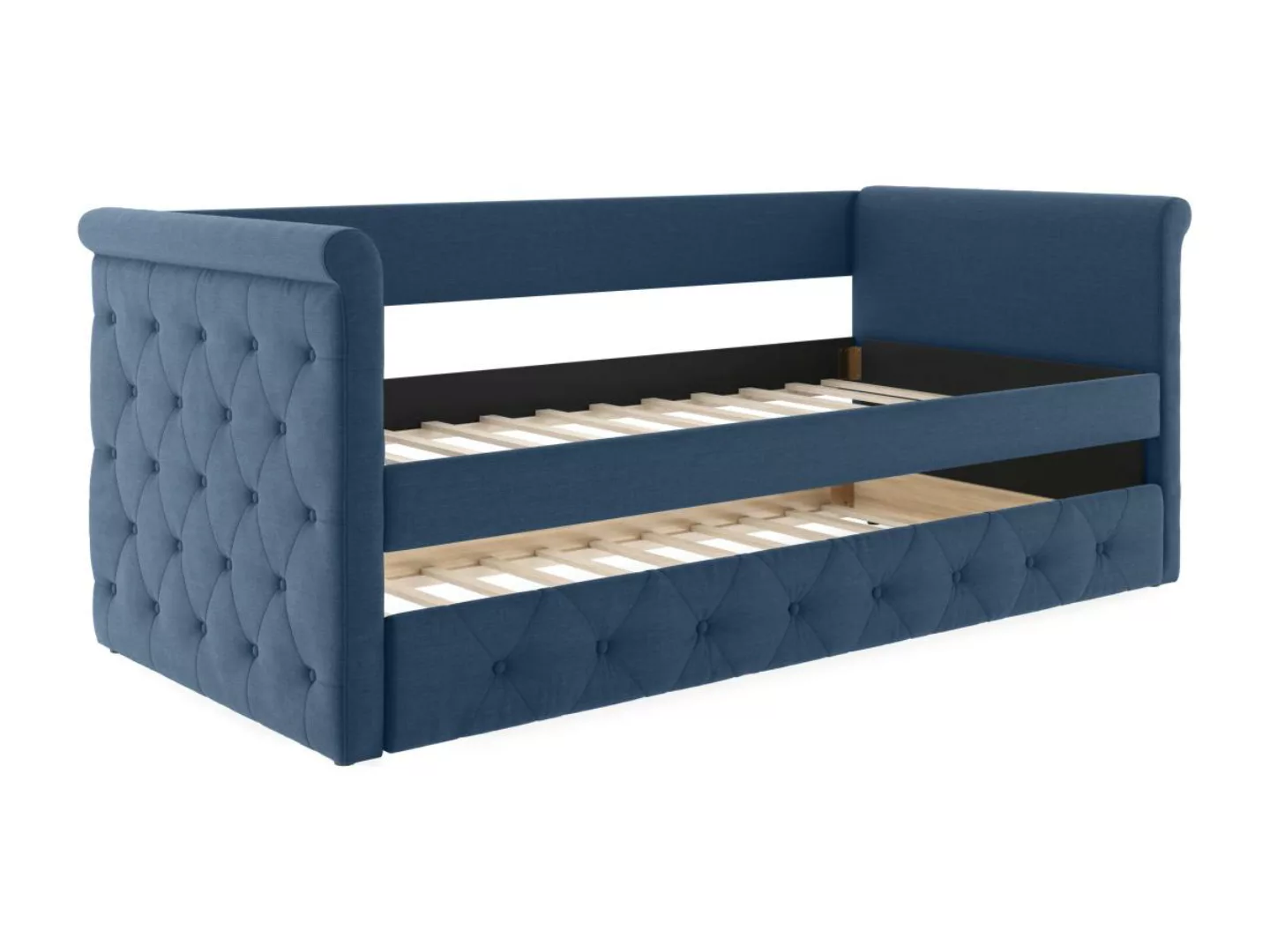 Ausziehbett Stoffsofa + Lattenrost - 2 x 90 x 190 cm - Blau - LOUISE günstig online kaufen