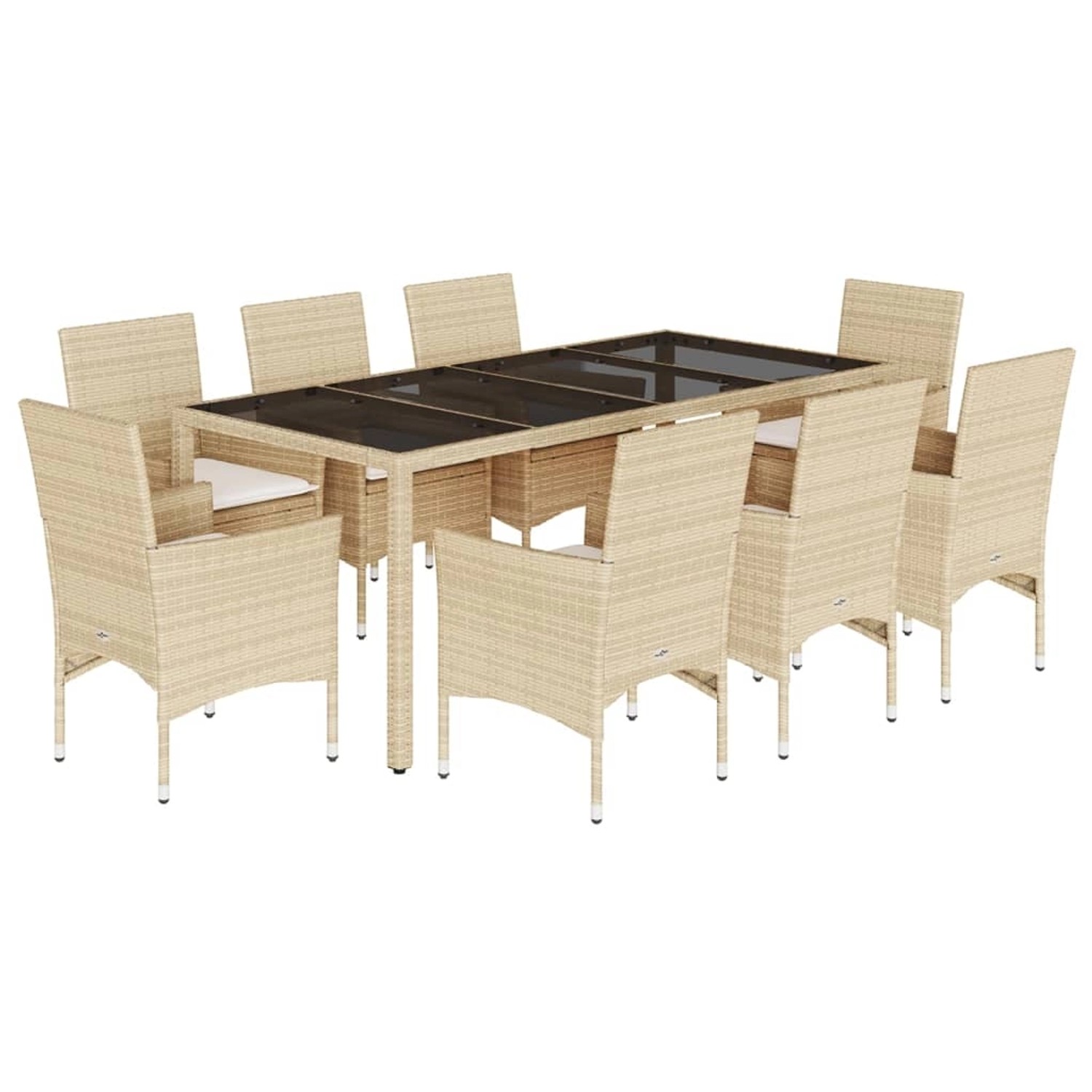 vidaXL 9-Tlg Garten-Essgruppe mit Kissen Beige Poly Rattan Glas 3278572 günstig online kaufen